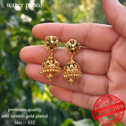Green Crystal Gold-Plated Jhumka