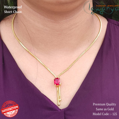 18-Inch Lightweight Ruby Stone Chain – One Gram Gold Style