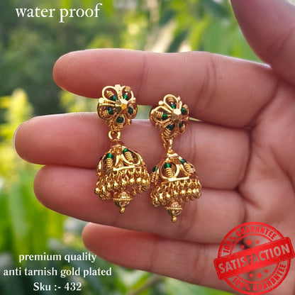 Green Crystal Gold-Plated Jhumka