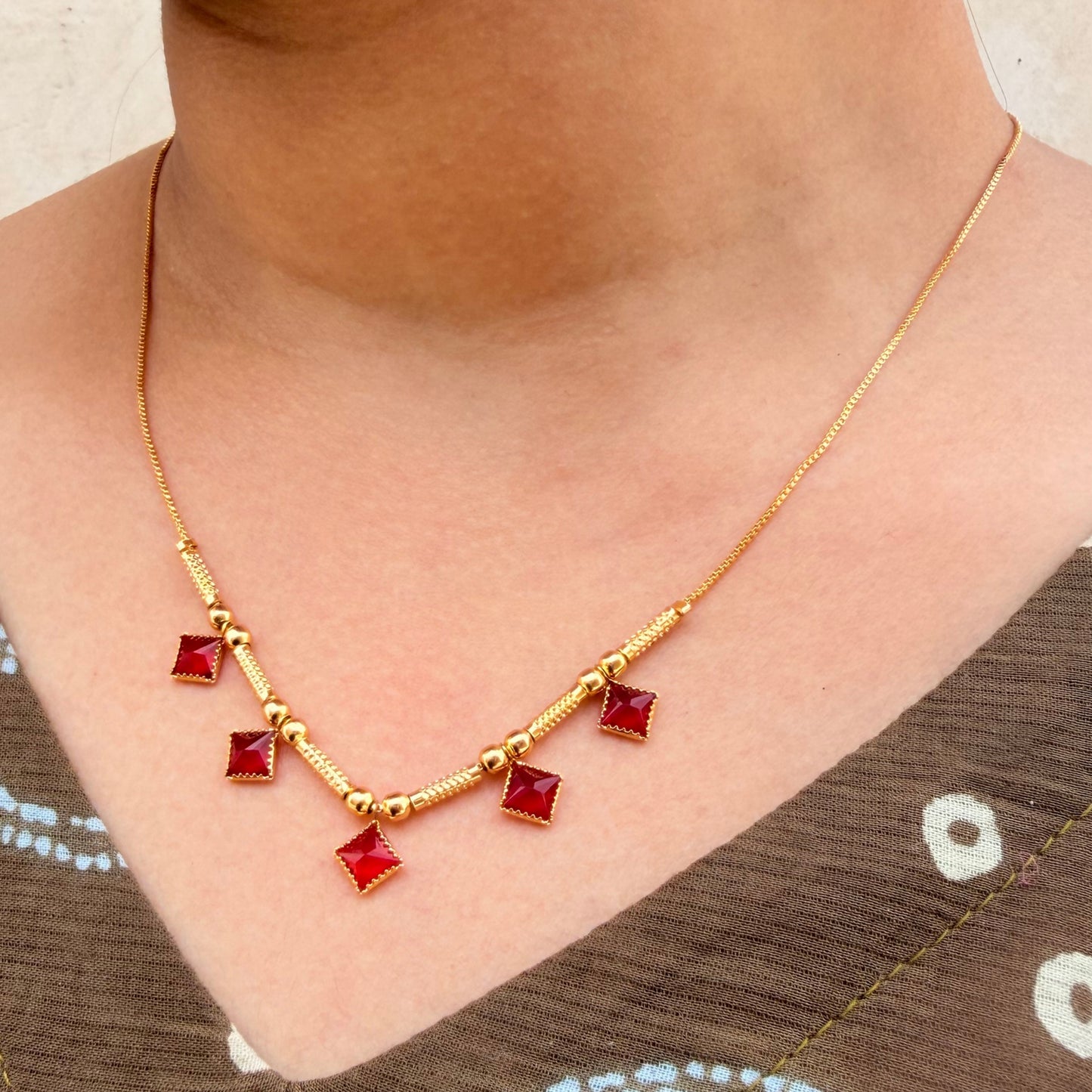 Bestseller Ruby Stone Necklace – Designer Gold-Plated Chain sku 138
