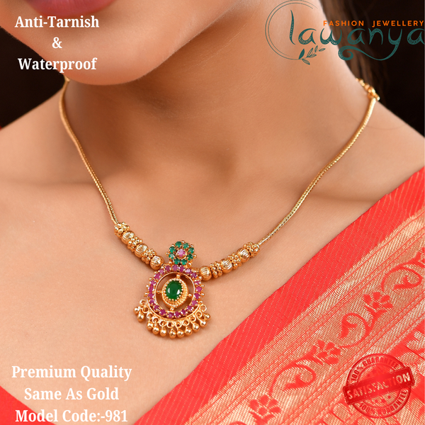 Traditional Gold-Plated Necklace with Ruby and Emerald Stones – Elegant Festive Design