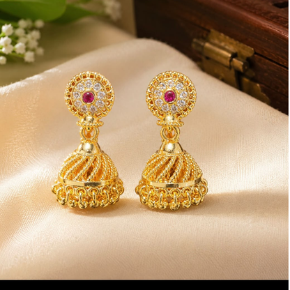 Ruby Stone Gold-Plated Jhumka Earrings