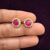 Ruby Halo Gold-Plated CZ Stud Earrings for Women