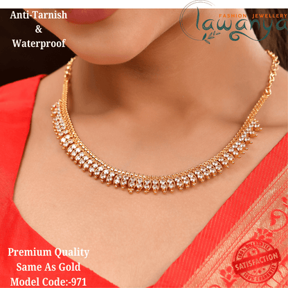 Elegant Gold Plated Necklace With White AD Stone (same as real gold) 971