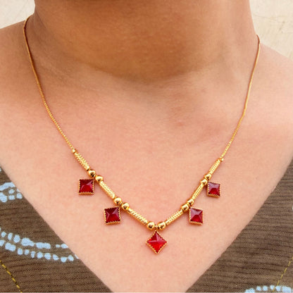 Bestseller Ruby Stone Necklace – Designer Gold-Plated Chain sku 138