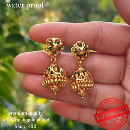 Green Crystal Gold-Plated Jhumka