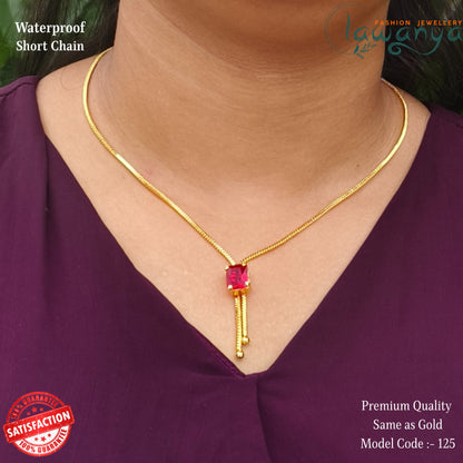 18-Inch Lightweight Ruby Stone Chain – One Gram Gold Style
