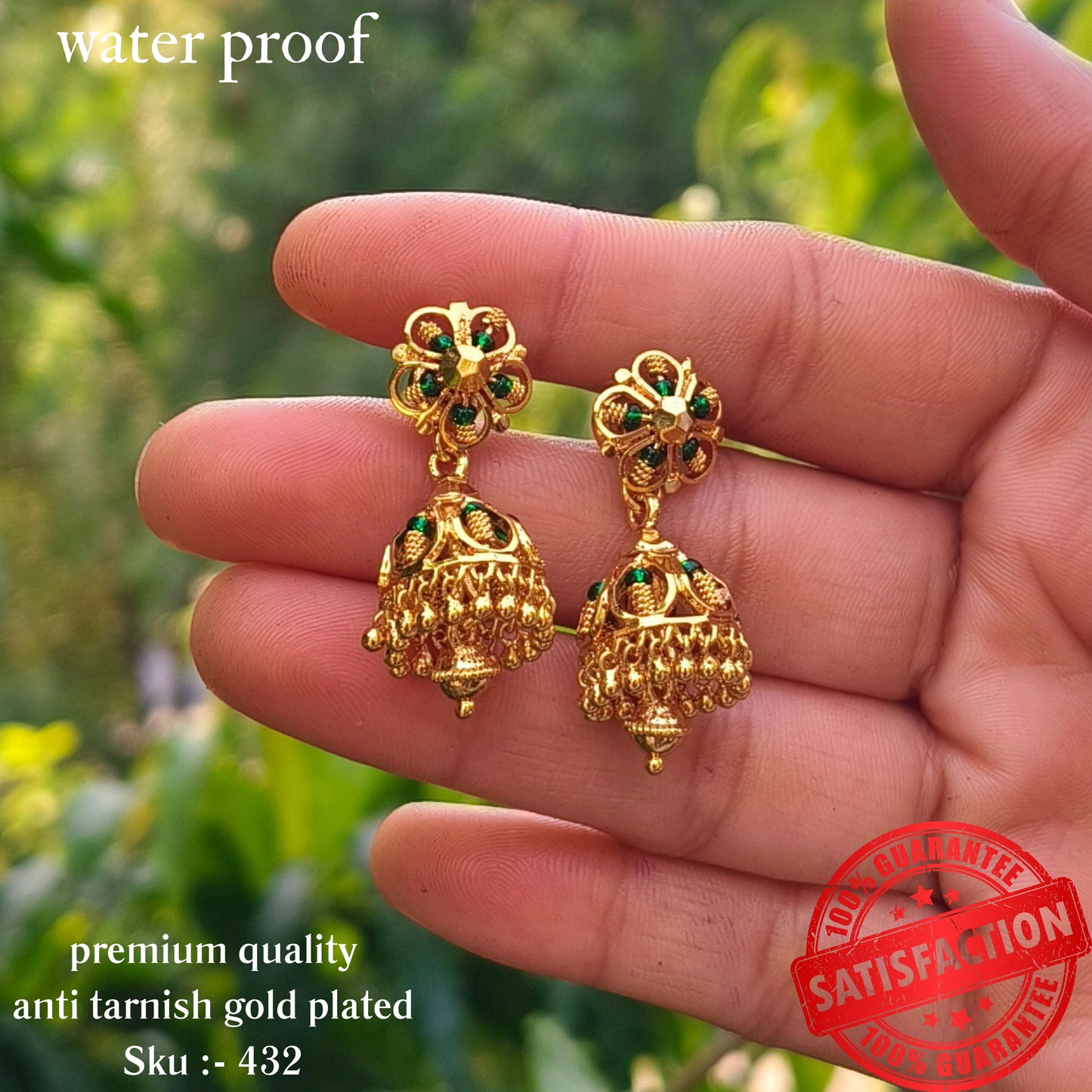 Green Crystal Gold-Plated Jhumka
