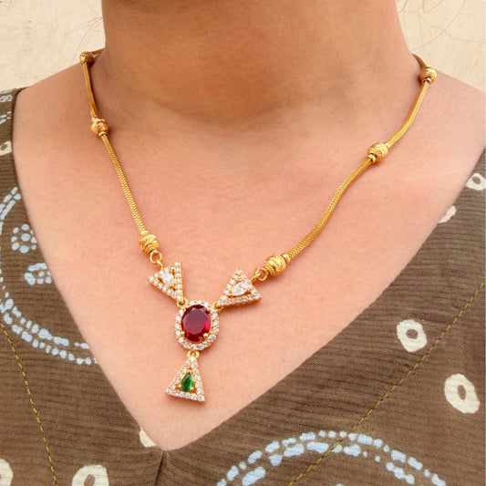 Premium Ruby Stone Necklace – Designer Pendant with Emerald Accent sku 139
