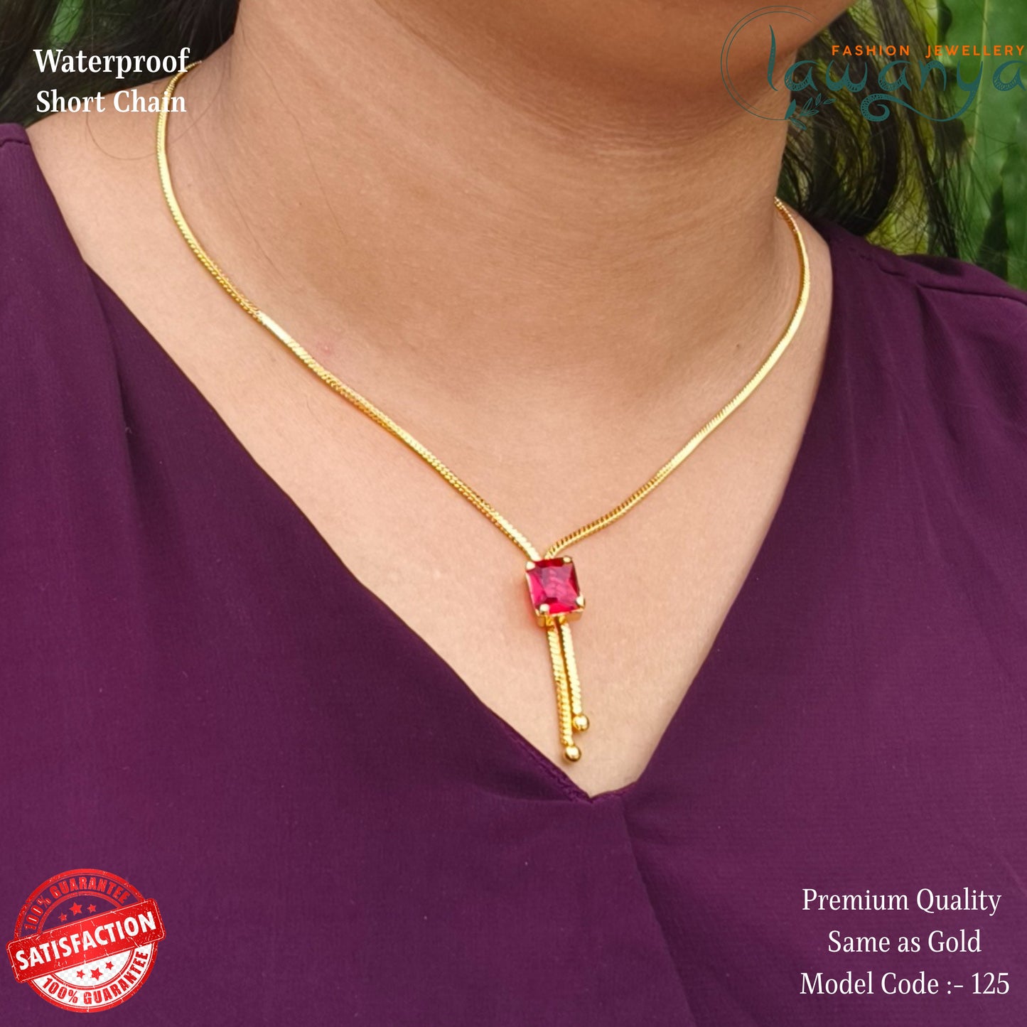 18-Inch Lightweight Ruby Stone Chain – One Gram Gold Style