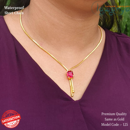 18-Inch Lightweight Ruby Stone Chain – One Gram Gold Style