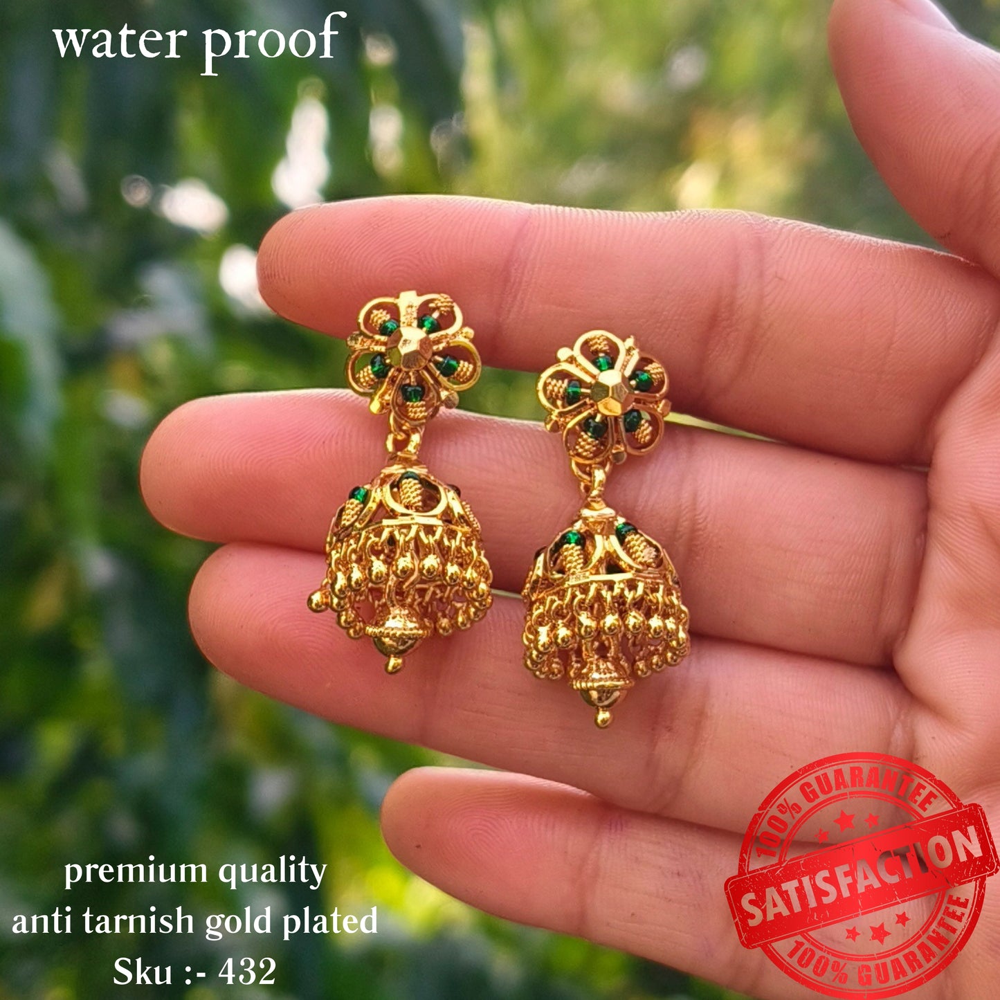 Green Crystal Gold-Plated Jhumka