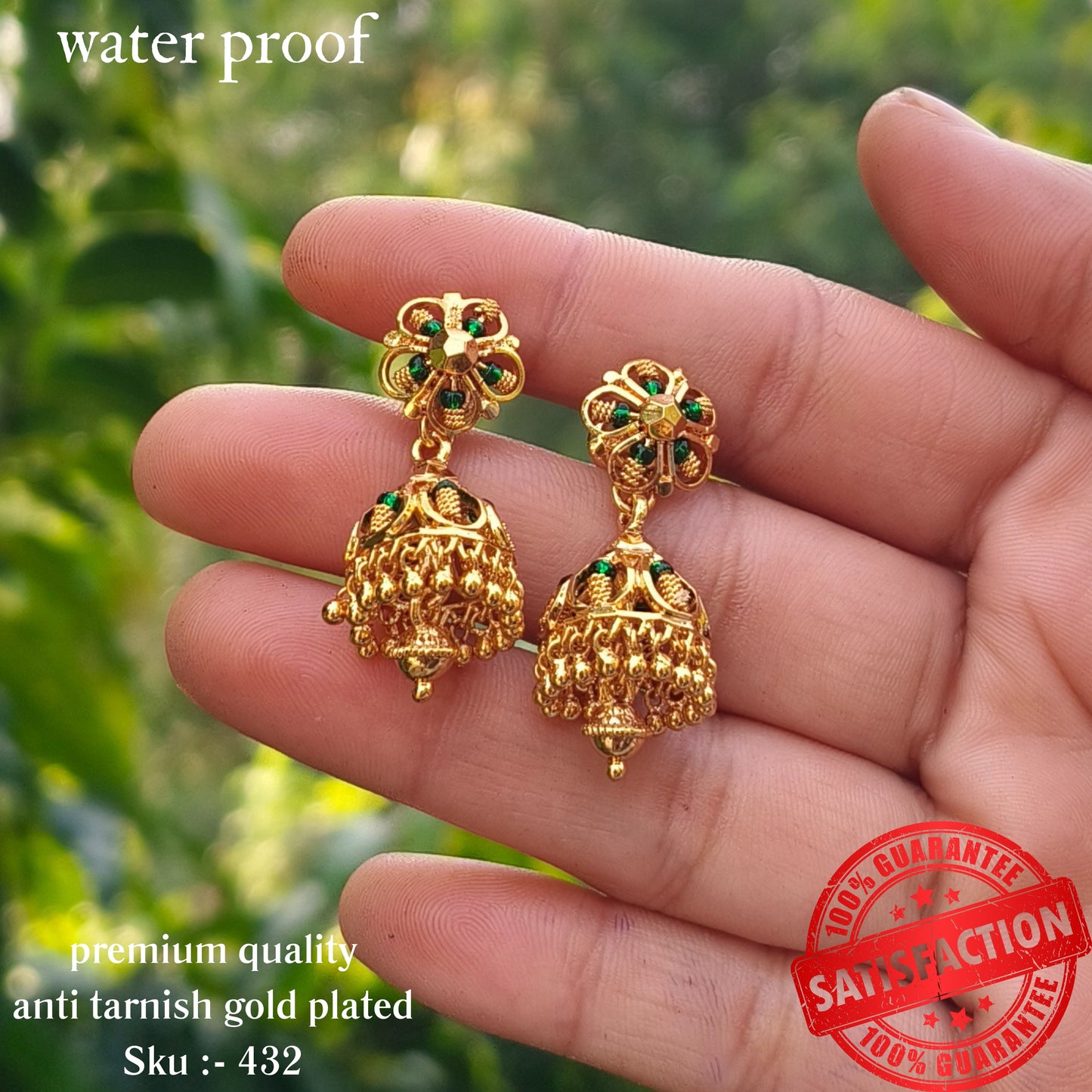 Green Crystal Gold-Plated Jhumka