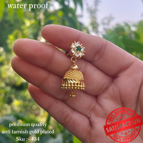 Elegant Gold Plated Jhumka with Dual-Tone Stones 434