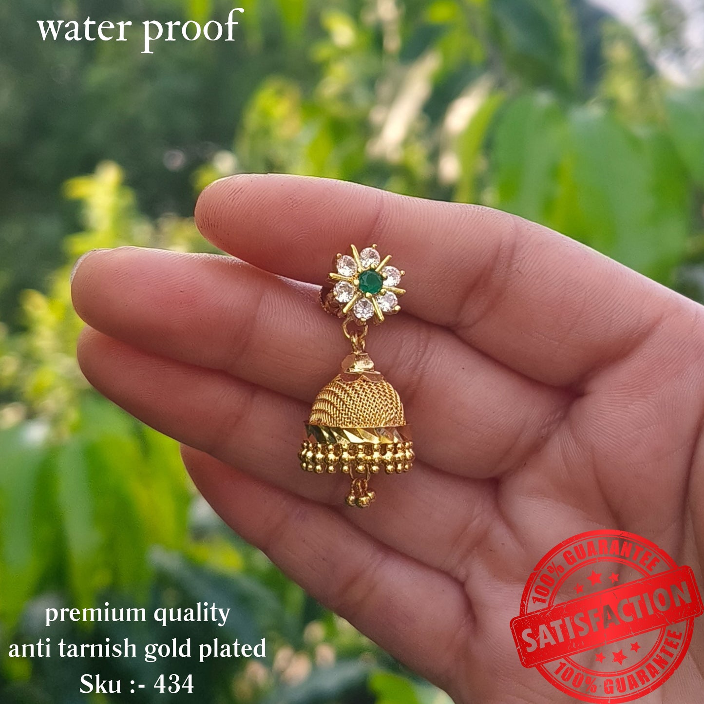 Elegant Gold Plated Jhumka with Dual-Tone Stones