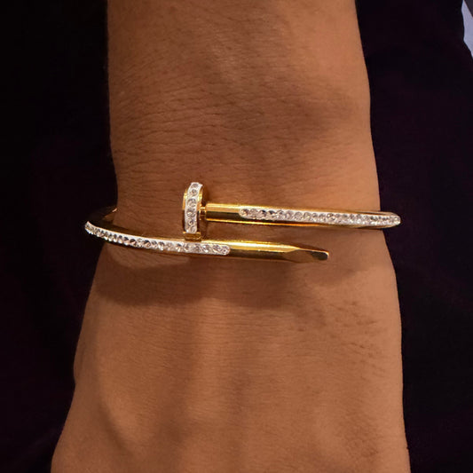 Elegant Nail Design Bracelet – Sparkling Crystal Gold Kada for Everyday Wear sku 1118