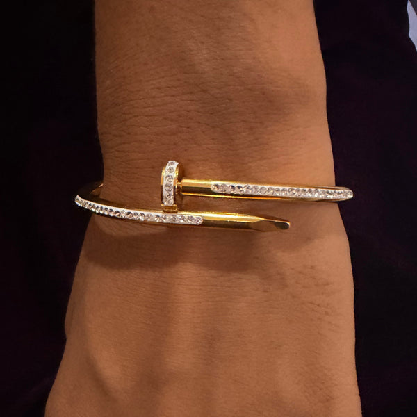 Elegant Nail Design Bracelet – Sparkling Crystal Gold Kada for Everyday Wear sku 1118