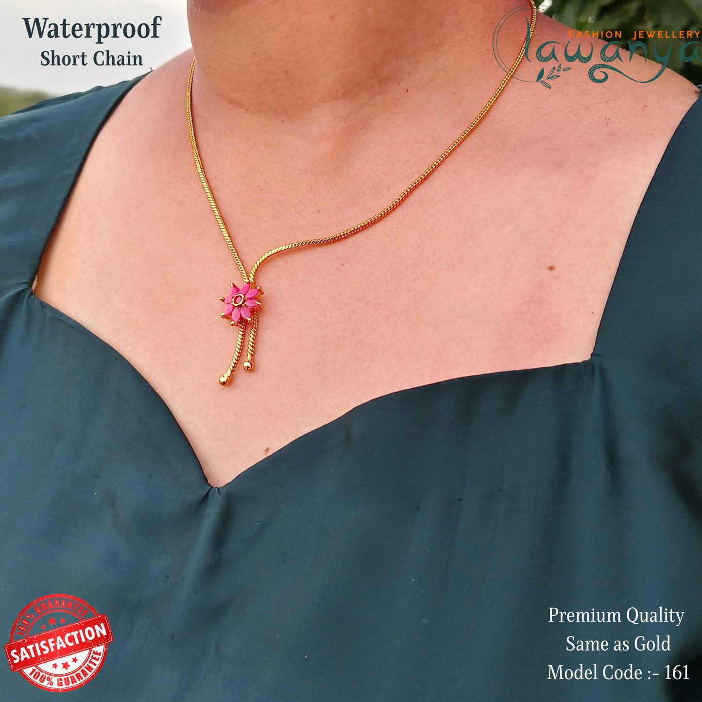 One Gram Gold Look Chain – 18” with Elegant Pink Pendant