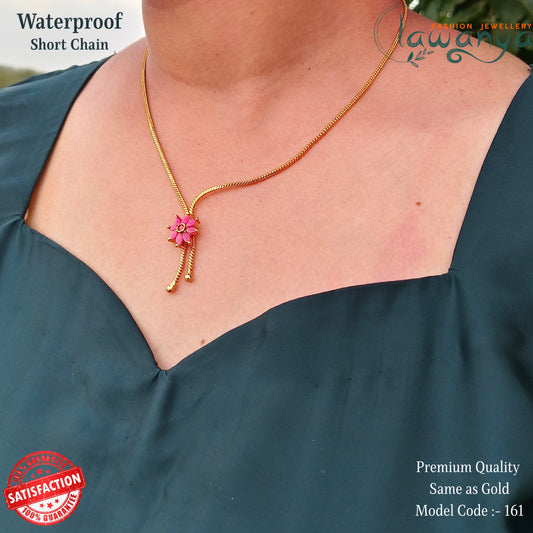 One Gram Gold Look Chain – 18” with Elegant Pink Pendant