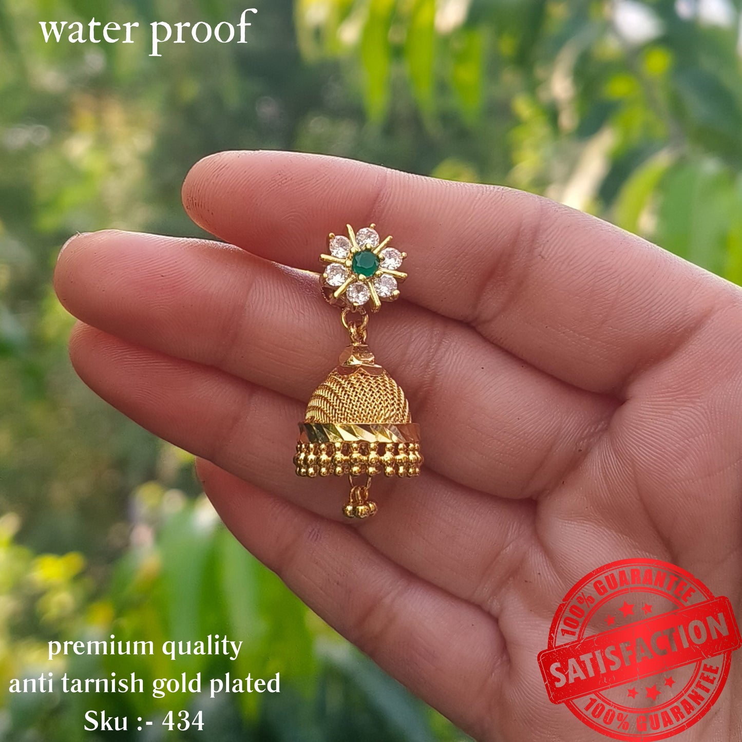 Elegant Gold Plated Jhumka with Dual-Tone Stones