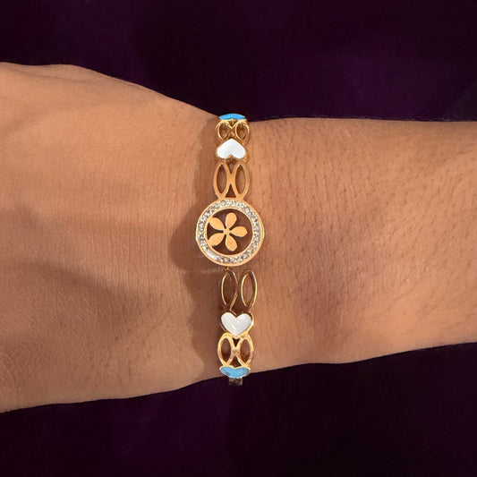 Golden Blossom Crystal Bracelet – Premium Flower Design Luxury Kada sku 1117