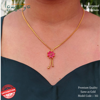 One Gram Gold Look Chain – 18” with Elegant Pink Pendant