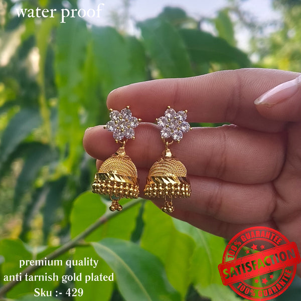 Gold Plated Jhumka Featuring Diamond Model White Stones