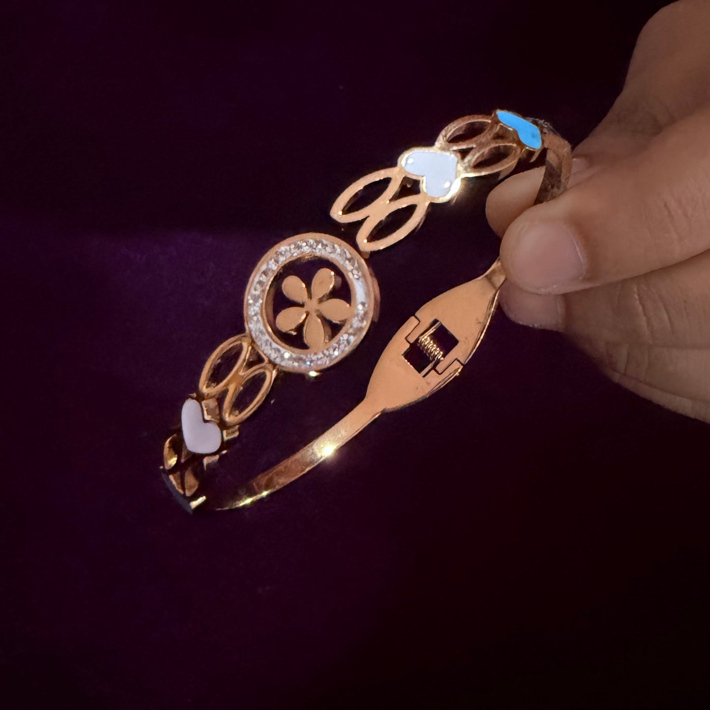 Golden Blossom Crystal Bracelet – Premium Flower Design Luxury Kada sku 1117