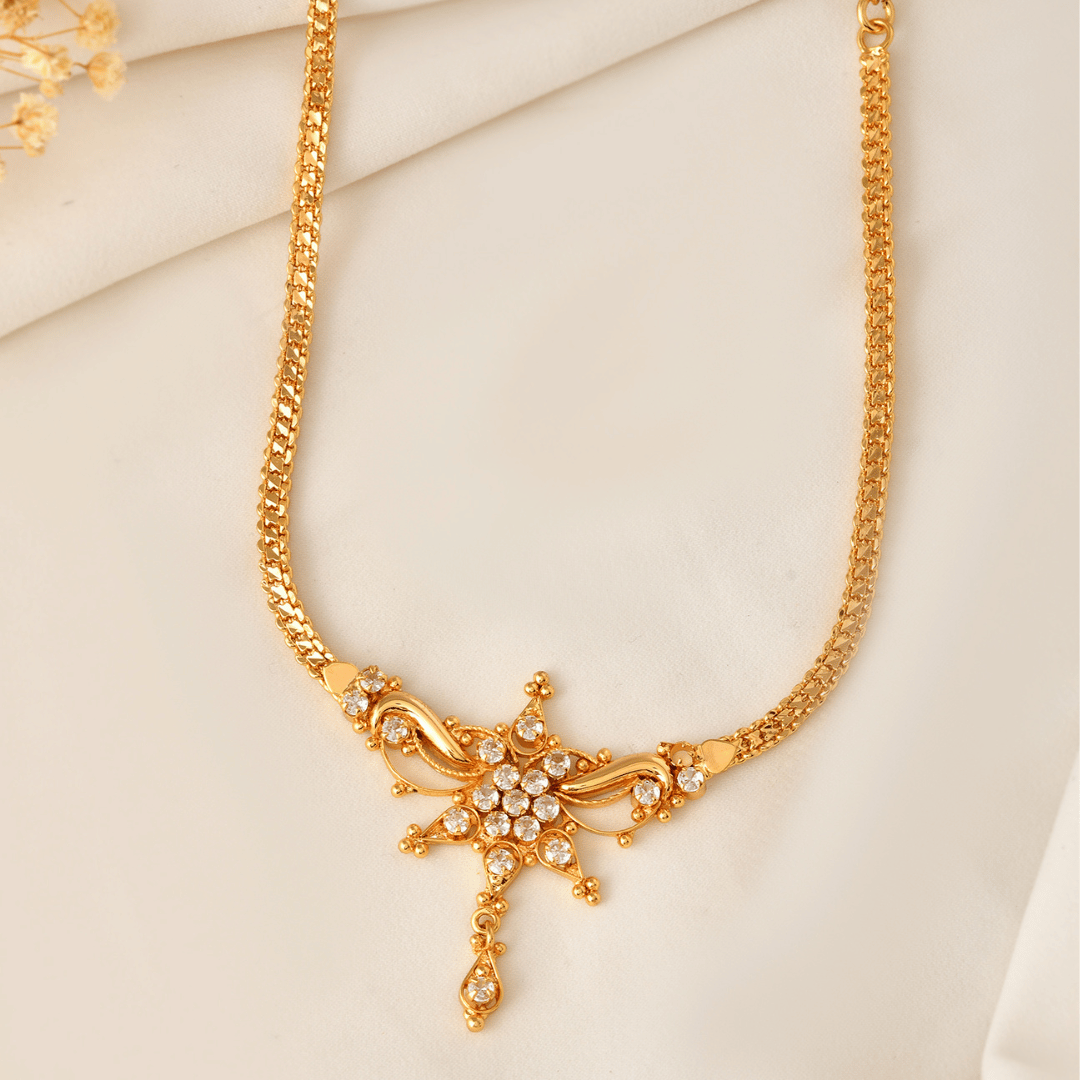Elegant Gold Replica Necklace Studded with White AD Stones 942
