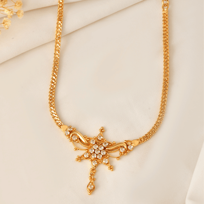Elegant Gold Replica Necklace Studded with White AD Stones 942