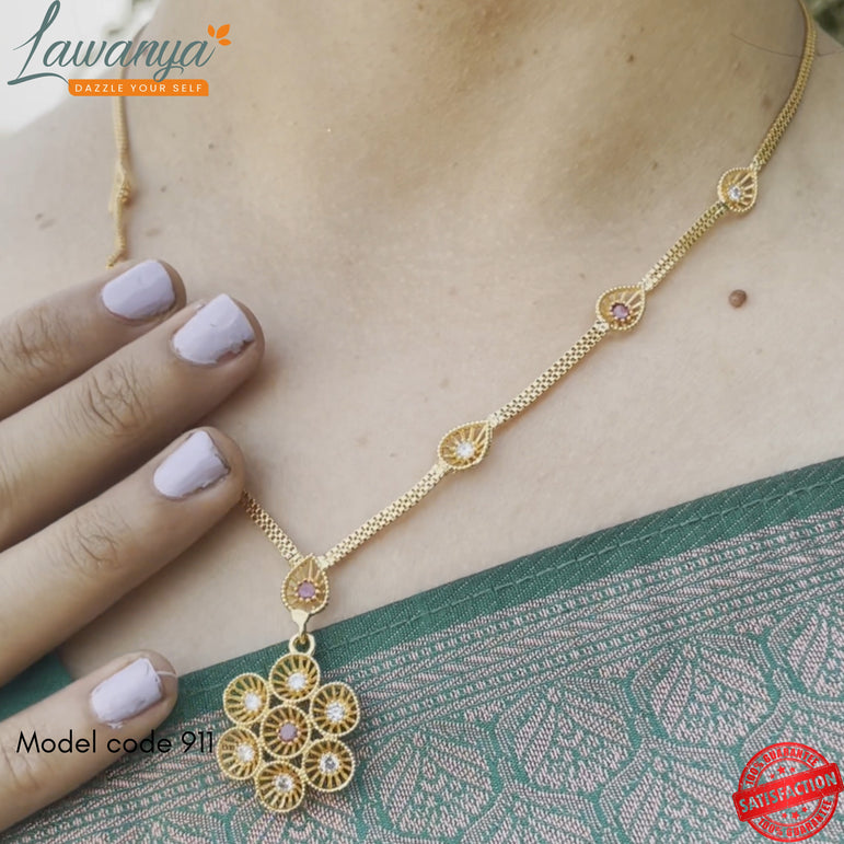 Radiant Gold-Plated Necklace Adorned with Shimmering White & Pink Gems