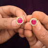 Ruby Halo Gold-Plated CZ Stud Earrings for Women