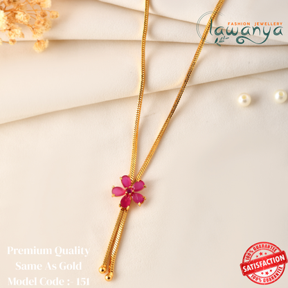 18-Inch Long Chain with Pink Floral Pendant – One Gram Gold Plated 151