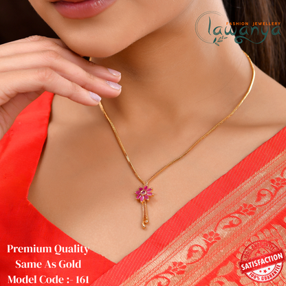 One Gram Gold Look Chain – 18” with Elegant Pink Pendant 161