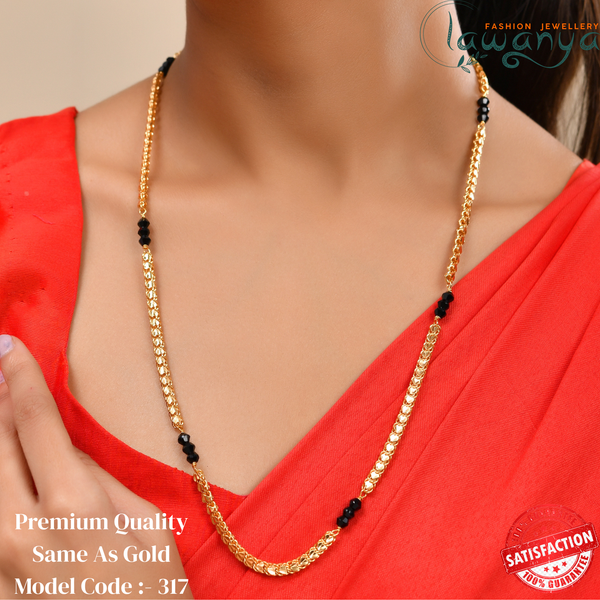 24 Inches Heart In Design Chain With Black Crystal - One Gram Gold Plated 317