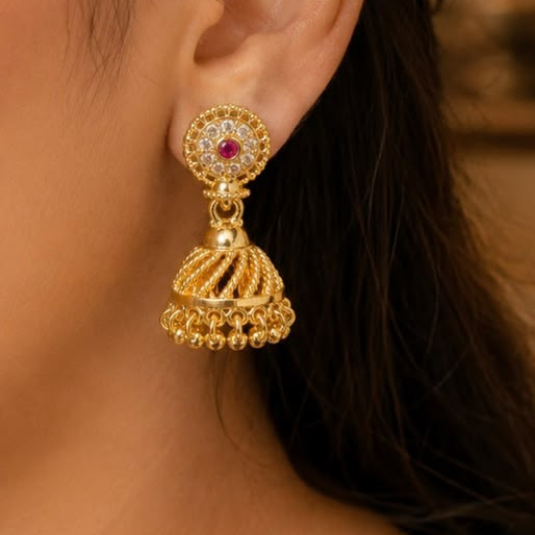 Ruby Stone Gold-Plated Jhumka Earrings