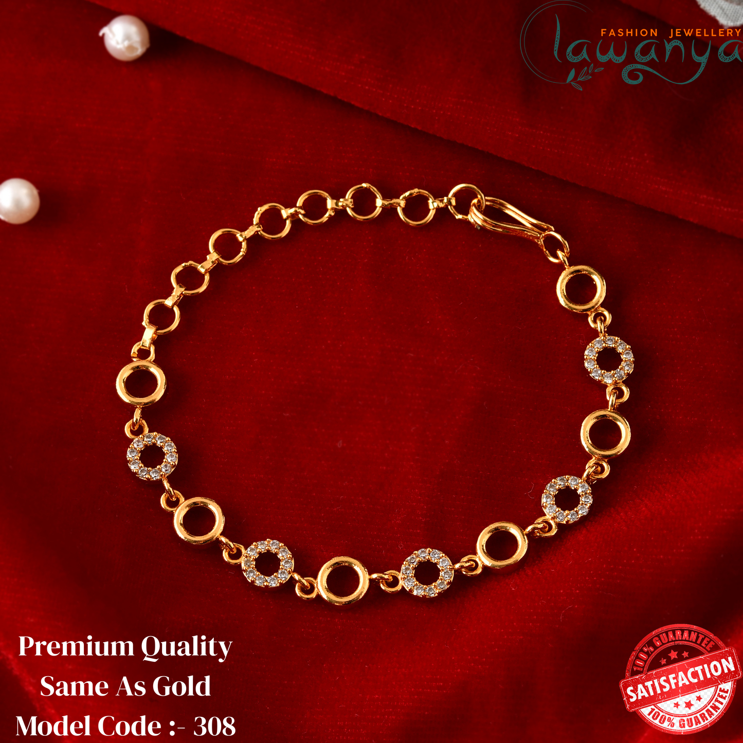 Gold Plated Diamond-Look Bracelet with Anti-Tarnish Finish 308