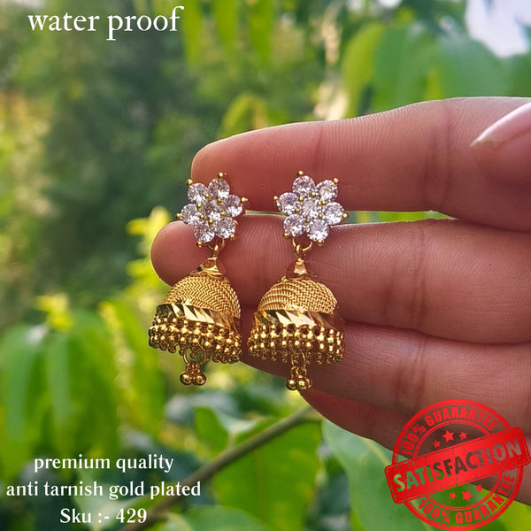 Gold Plated Jhumka Featuring Diamond Model White Stones