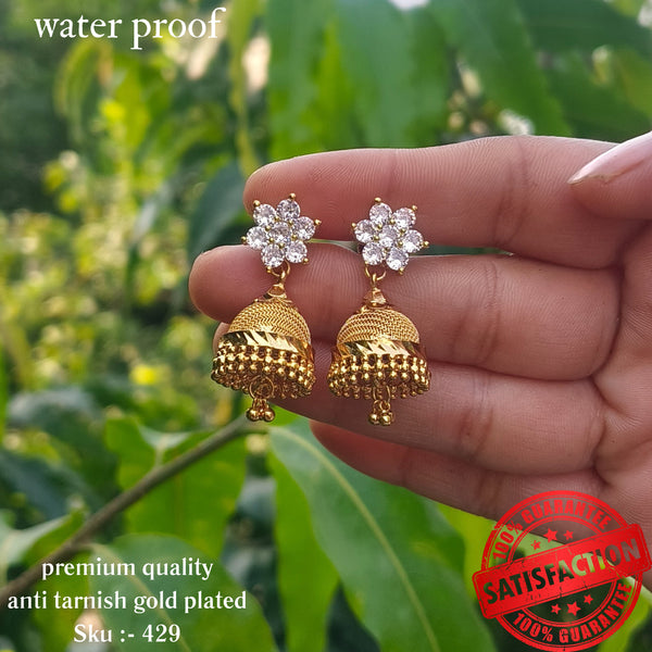 Gold Plated Jhumka Featuring Diamond Model White Stones