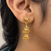 Traditional Gold-Plated Double Layer Jhumka Earrings with Hanging Beads sku 359