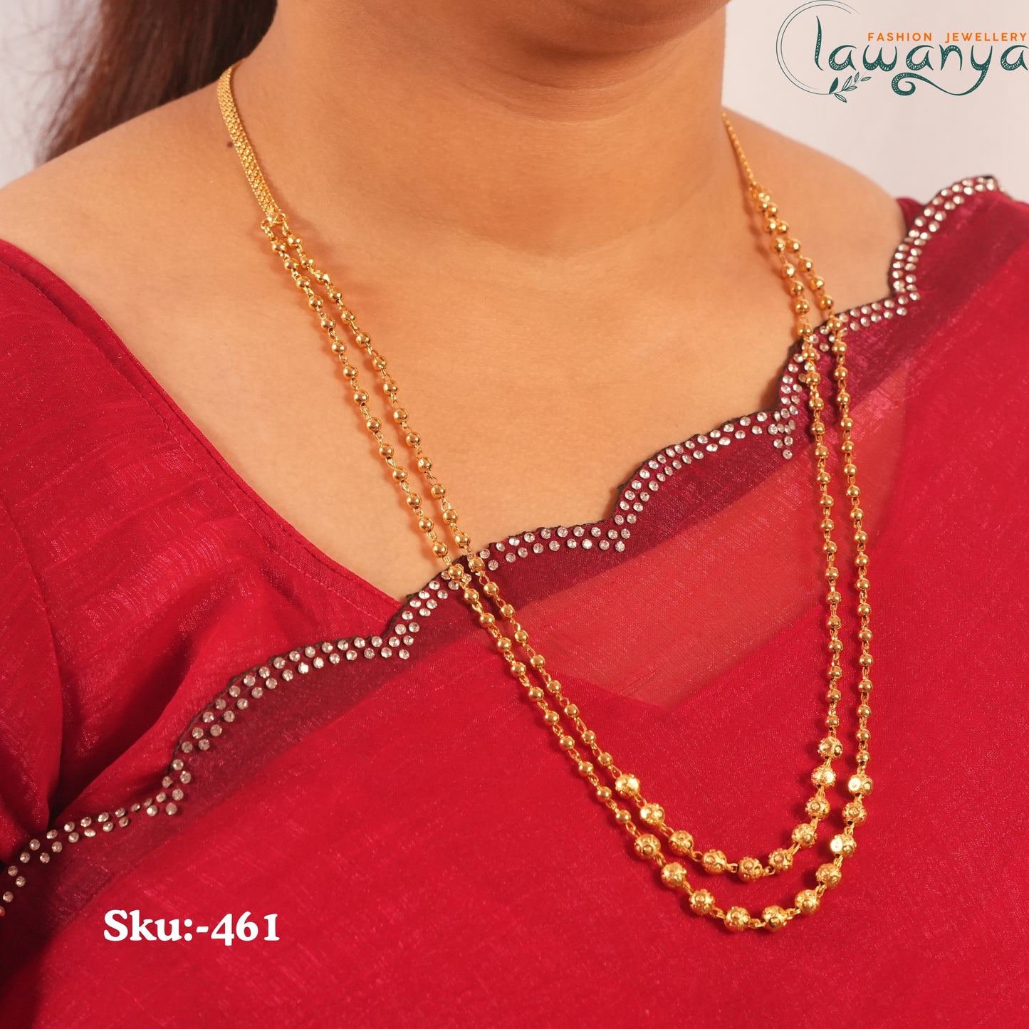 Beautiful Double Layered Gold Ball and Textured Bead Chain