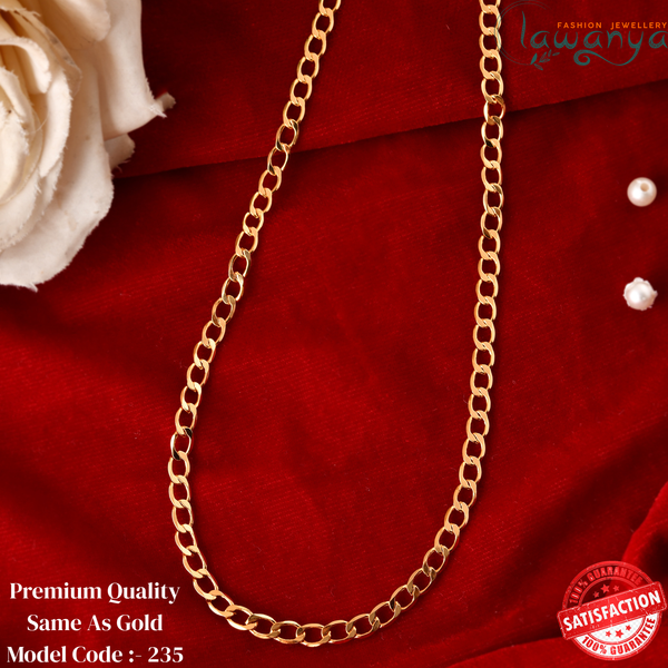 Elegant Minimalist Flat Curb Link Gold Chain 235