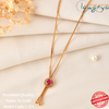 Long chain with Pink & white stone pendant - 18 Inches - One gram gold plated chain 171