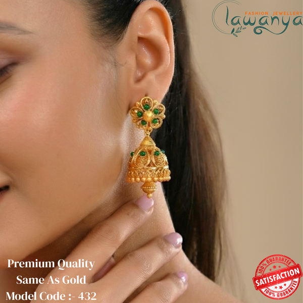 Green Crystal Gold-Plated Jhumka 432