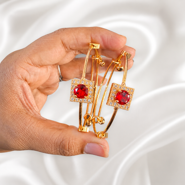 Royal Ruby Gold-Plated Adjustable Bracelet Kada (Pair)