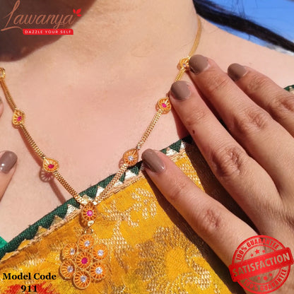 Radiant Gold-Plated Necklace Adorned with Shimmering White & Pink Gems