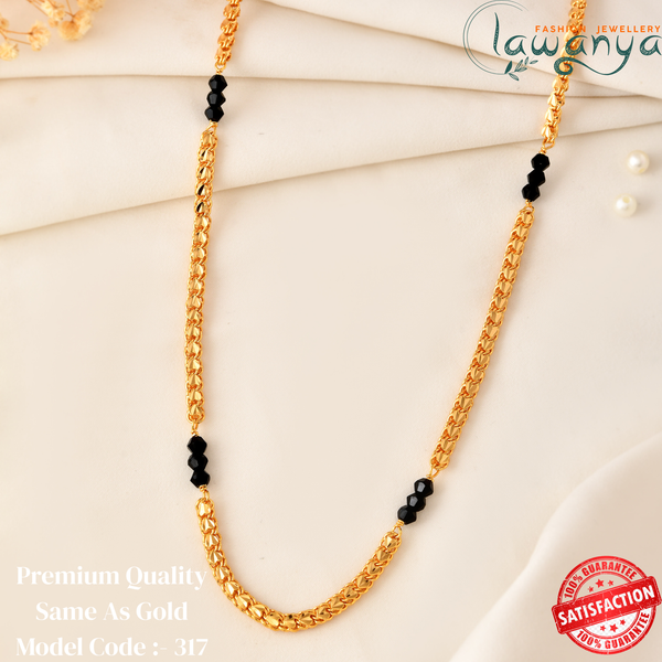 24 Inches Heart In Design Chain With Black Crystal - One Gram Gold Plated 317