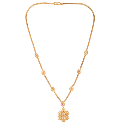 Radiant Gold-Plated Necklace Adorned with Shimmering White & Pink Gems