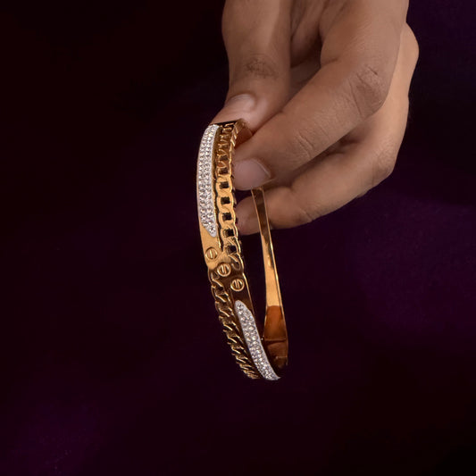 Royal Cuban Link Gold Bracelet – Premium Crystal Studded Luxury Kada sku 1113