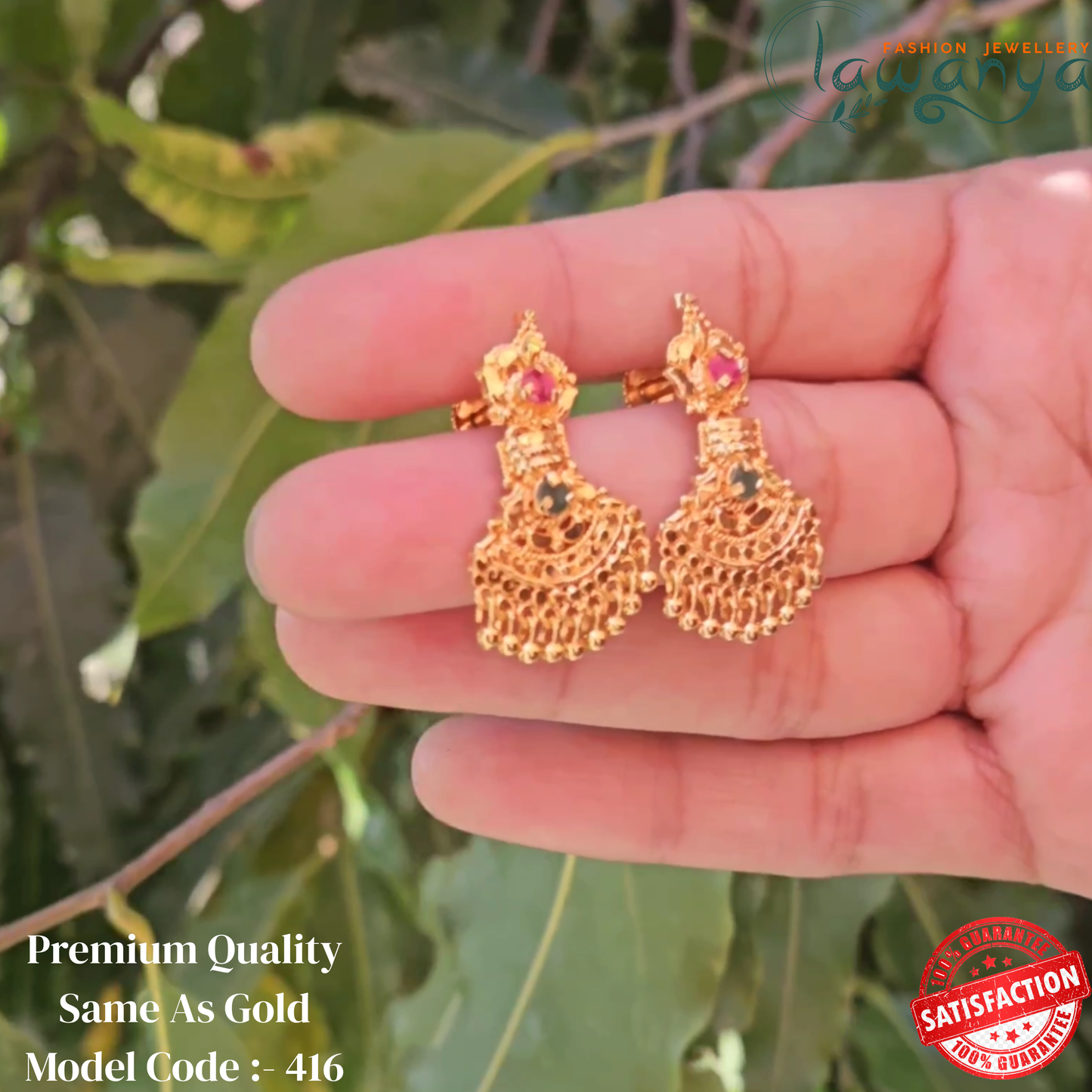 Elegant Gold Plated Dome Jhumka Earrings | Long-Lasting Shine 416